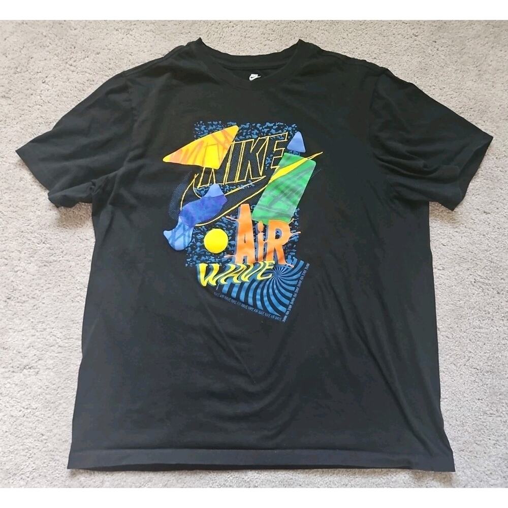 Nike Air Wave Mens XL Logo Short Sleeve Black Crew T-shirt Colorful Retro Y2K